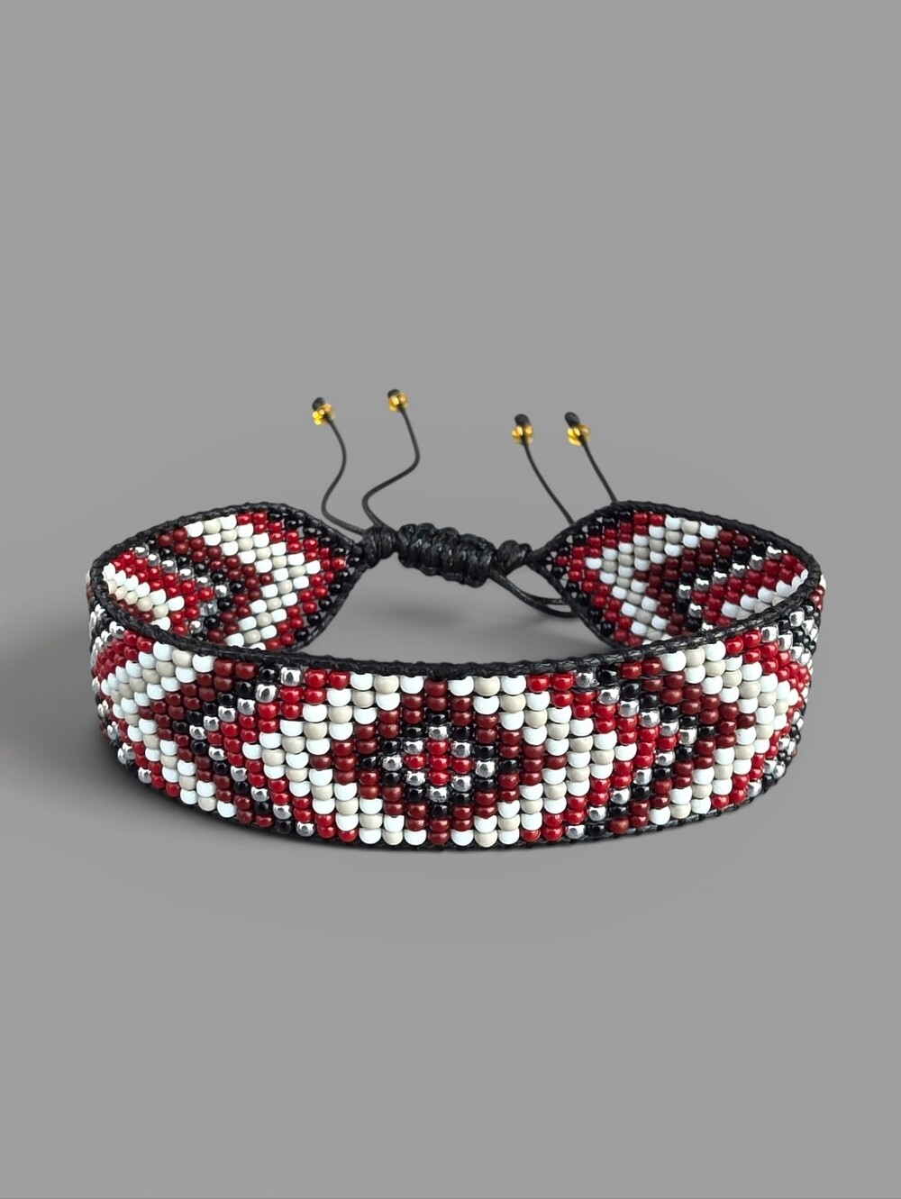 Southwestern Beaded Bracelet Geometric Handmade Boho Jewelry - Red White